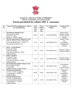 Farms Permitted for Culture SPF L. Vannamei