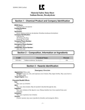 Material Safety Data Sheet Sodium Borate, Decahydrate Section 1