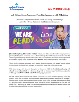 A.S. Watson Group Announces Franchise Agreement with Al-Futtaim