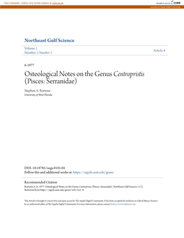 Osteological Notes on the Genus Centropristis (Pisces: Serranidae) Stephen A