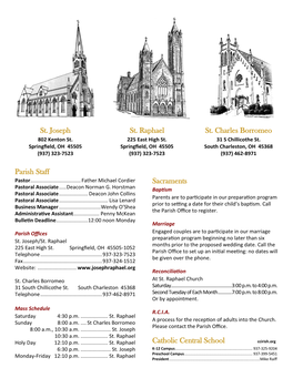 Parish Staff Sacraments Catholic Central School St. Joseph St