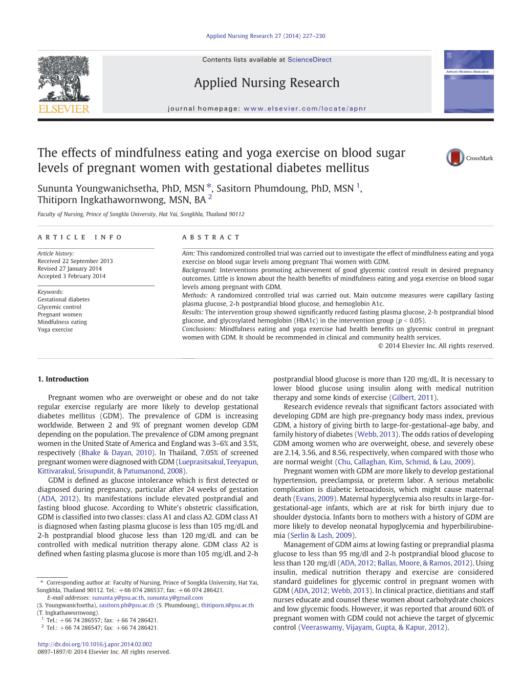 The Effects of Mindfulness Eating and Yoga Exercise on Blood Sugar Levels of Pregnant Women with Gestational Diabetes Mellitus