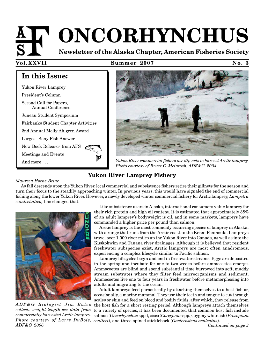 ONCORHYNCHUS Newsletter of the Alaska Chapter, American Fisheries Society