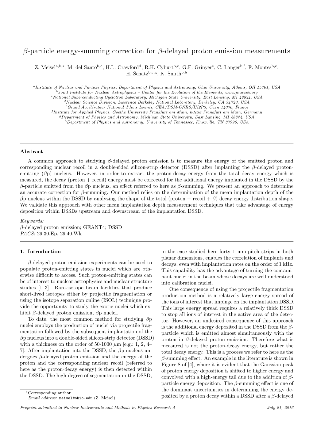 Β-Particle Energy-Summing Correction for Β-Delayed Proton Emission Measurements