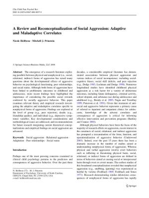 A Review and Reconceptualization of Social Aggression: Adaptive and Maladaptive Correlates