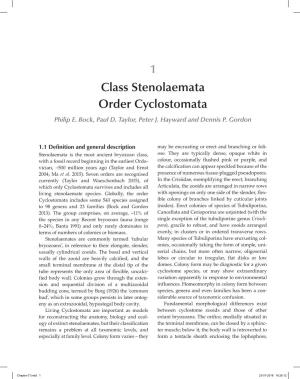 1 Class Stenolaemata Order Cyclostomata Philip E
