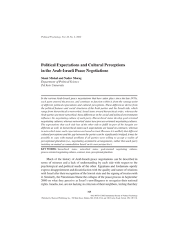 Political Expectations and Cultural Perceptions in the Arab-Israeli Peace Negotiations