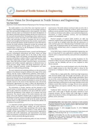 Future Vision for Development in Textile Science and Engineering