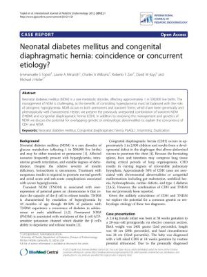 Neonatal Diabetes Mellitus and Congenital