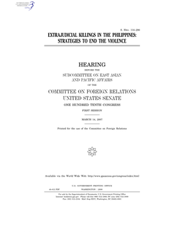 Extrajudicial Killings in the Philippines: Strategies to End the Violence Hearing