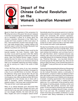 Impact of the Chinese Cultural Revolution on the Women’S Liberation Movement