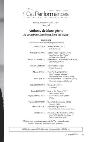Anthony De Mare, Piano Re-Imagining Sondheim from the Piano