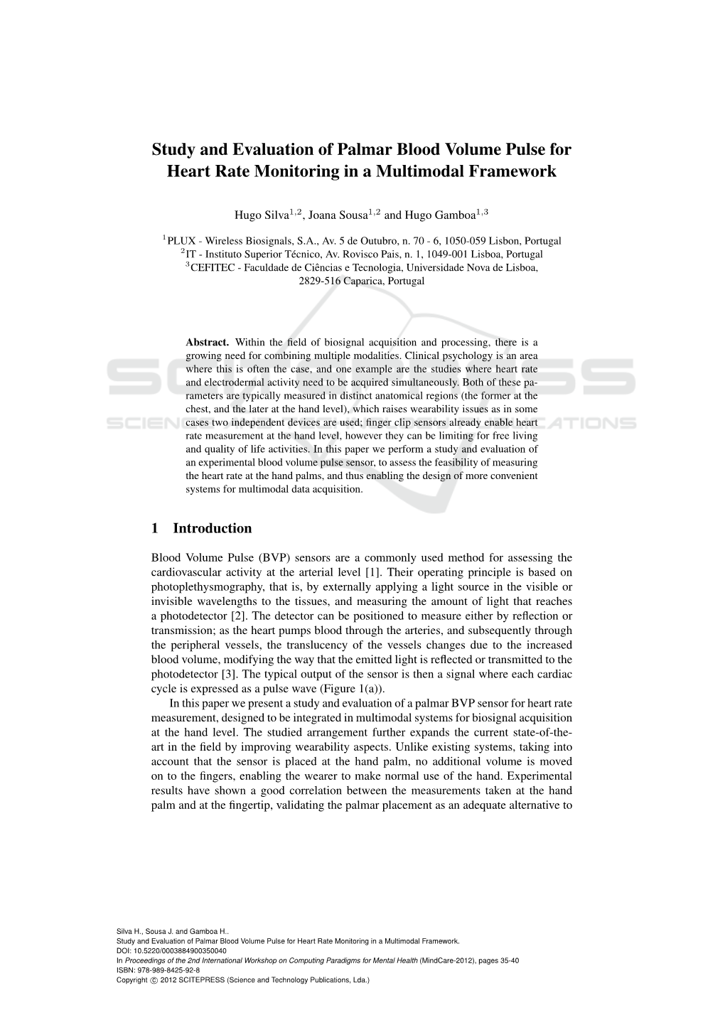 Study and Evaluation of Palmar Blood Volume Pulse for Heart Rate Monitoring in a Multimodal Framework