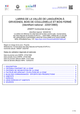 LARRIS DE LA VALLÉE DE LANGUÉRON À GRIVESNES, BOIS DE COULLEMELLE ET BOIS FERMÉ (Identifiant National : 220013965)