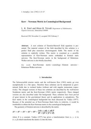 Kerr &#X2014; Newman Metric in Cosmological Background