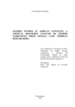 Gender Studies in African Contexts: a Critical Discourse Analysis of Gender Narratives from Female Cape Verdean Researchers