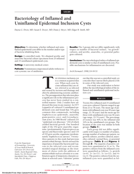 Bacteriology of Inflamed and Uninflamed Epidermal Inclusion Cysts