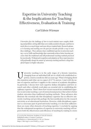 Expertise in University Teaching & the Implications for Teaching Effectiveness, Evaluation & Training