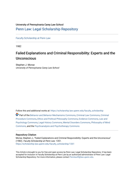 Failed Explanations and Criminal Responsibility: Experts and the Unconscious