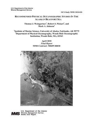 Recommended Physical Oceanographic Studies in the Alaskan Beaufort Sea