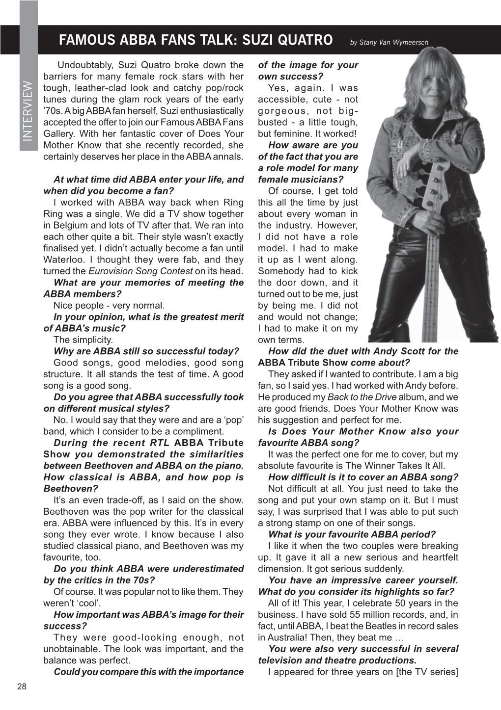 FAMOUS ABBA FANS TALK: SUZI QUATRO by Stany Van Wymeersch