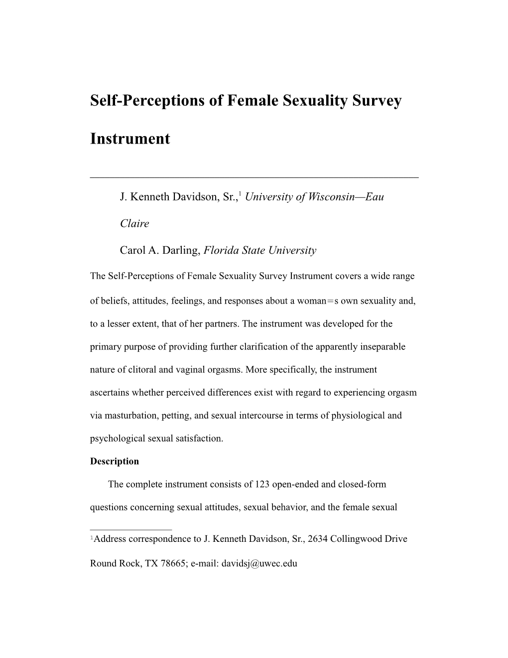 Self Perceptions of Female Sexuality Survey