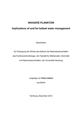 INVASIVE PLANKTON Implications of and for Ballast Water Management