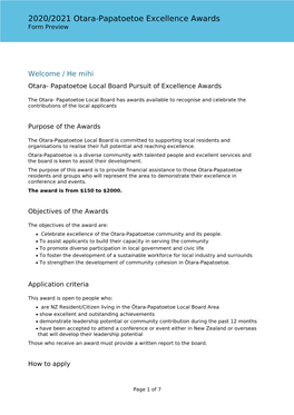 2020/2021 Otara-Papatoetoe Excellence Awards Form Preview