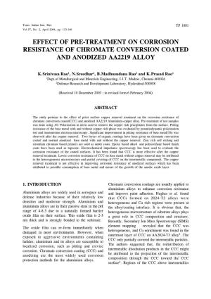 Effect of Pre-Treatment on Corrosion Resistance of Chromate Conversion Coated and Anodized Aa2219 Alloy