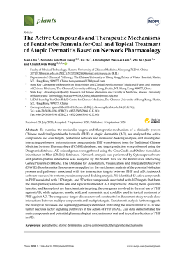 The Active Compounds and Therapeutic Mechanisms of Pentaherbs Formula for Oral and Topical Treatment of Atopic Dermatitis Based on Network Pharmacology