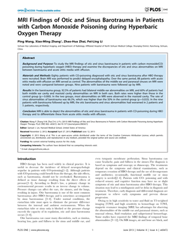 MRI Findings of Otic and Sinus Barotrauma in Patients with Carbon Monoxide Poisoning During Hyperbaric Oxygen Therapy