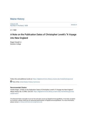 A Note on the Publication Dates of Christopher Levett's “A Voyage Into