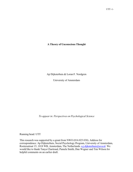 A Theory of Unconscious Thought Ap Dijksterhuis & Loran F. Nordgren