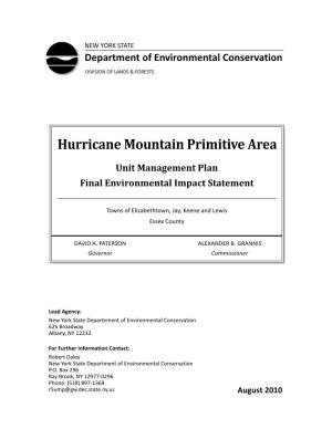 Hurricane Mountain Primitive Area Unit Management Plan