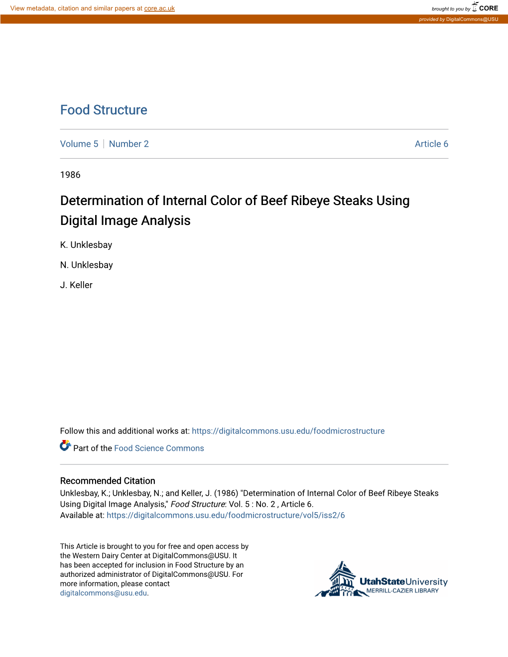 Determination of Internal Color of Beef Ribeye Steaks Using Digital Image Analysis