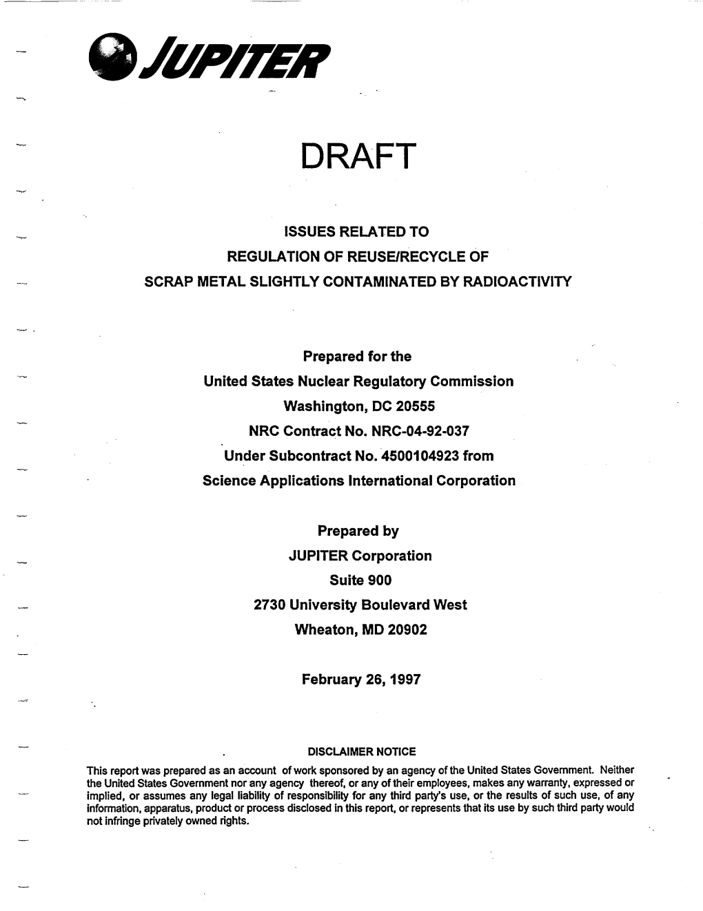 Draft Issues Related to Regulation of Reuse/Recycle