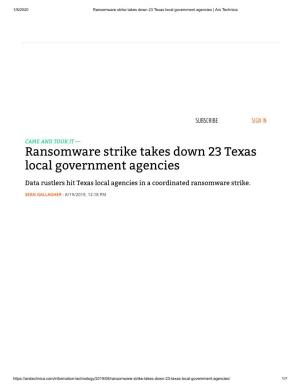 Ransomware Strike Takes Down 23 Texas Local Government Agencies