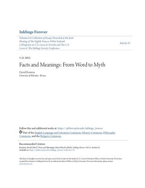 Facts and Meanings: from Word to Myth David Rozema University of Nebraska - Kerney