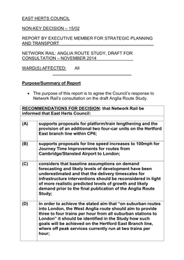 Anglia Route Study Consultation Document (Which Includes a 13 Page Executive Summary) Is Available Via the Link at the Background Papers Section of This Report