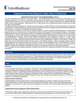 Inappropriate Primary Diagnosis Codes Policy, Professional