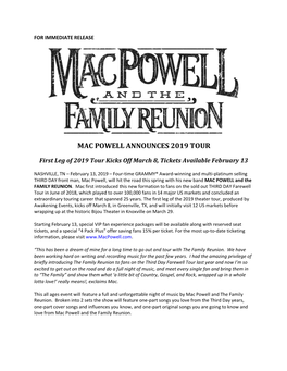 Mac Powell Announces 2019 Tour