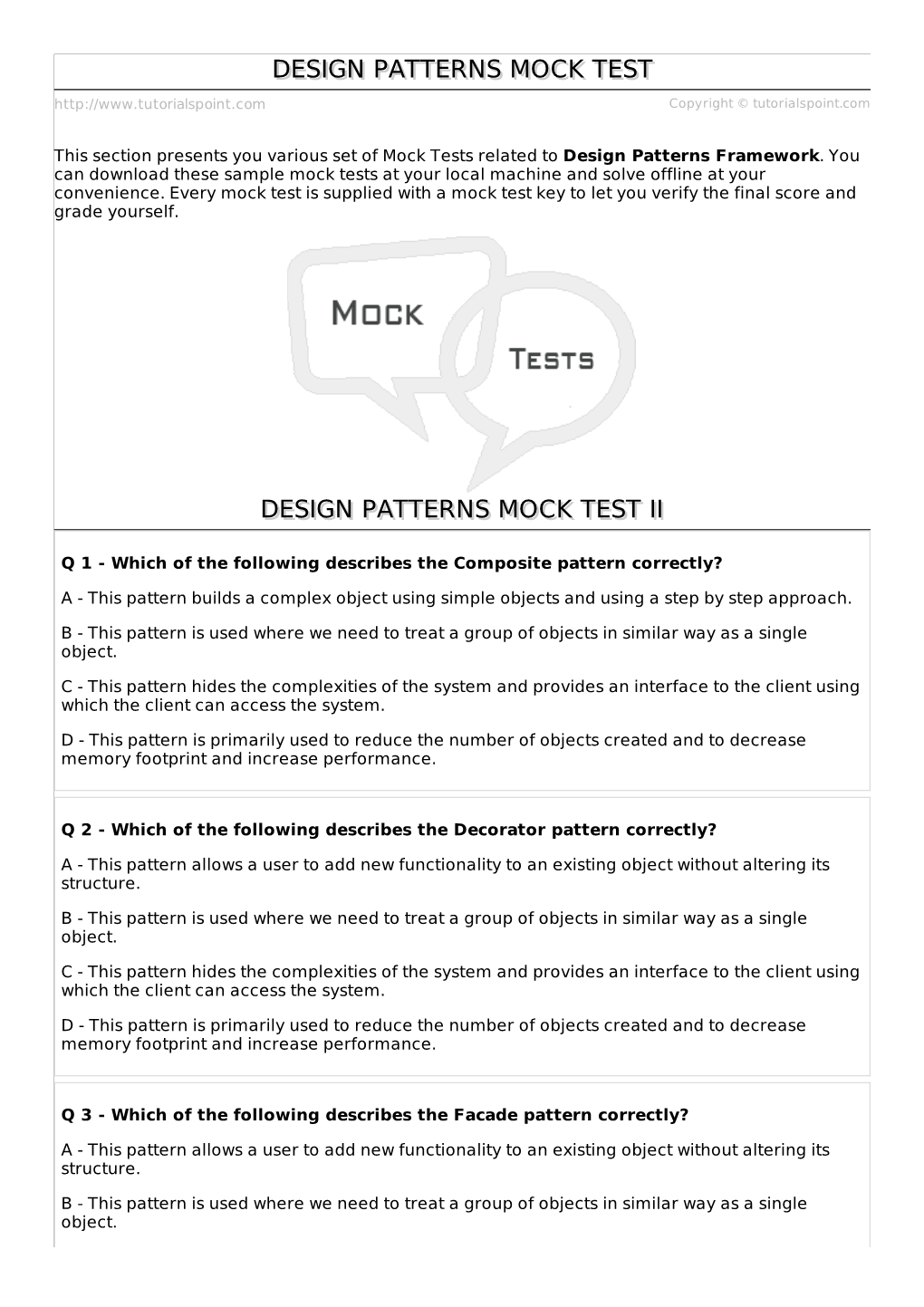 Design Patterns Mock Test