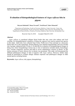 Evaluation of Histopathological Features of Argas Reflexus Bite in Pigeon