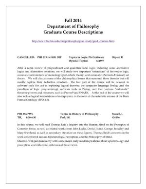 Fall 2014 Department of Philosophy Graduate Course Descriptions