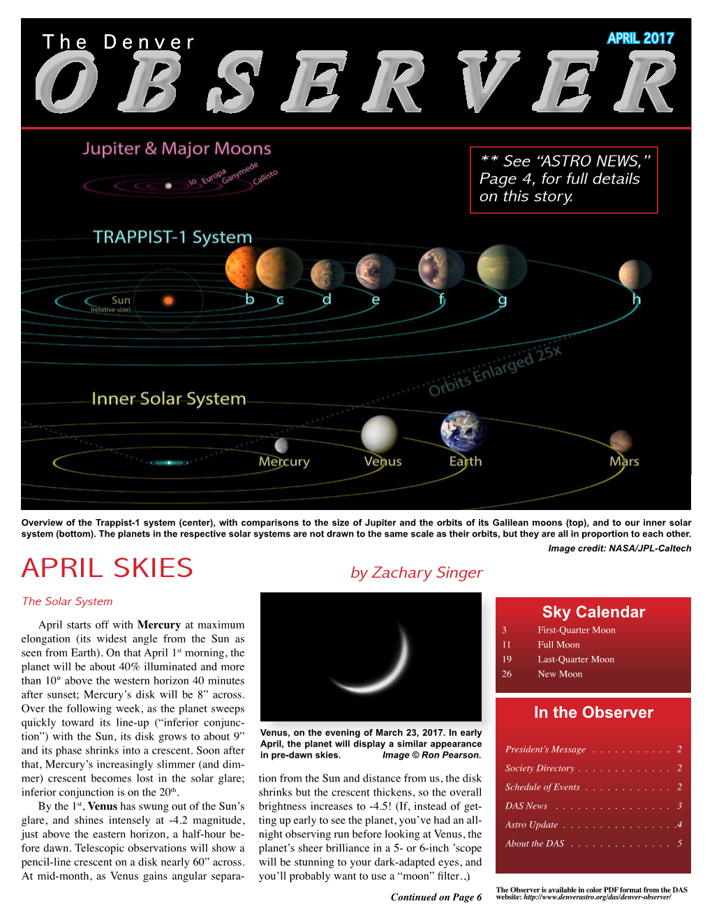 APRIL 2017 OBSERVER ** See “ASTRO NEWS,” Page 4, for Full Details on This Story