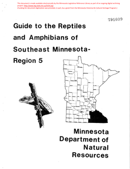 Guide T the Reptiles and Amphibians of South St Minnesota- Minnesota Department of Natural Resources