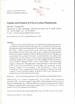 Uptake and Fixation of CO2 in Lichen Photobionts