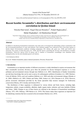 Recent Benthic Foraminifer's Distribution and Their Environmental Correlation in Qeshm Island
