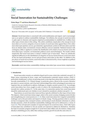 Social Innovation for Sustainability Challenges