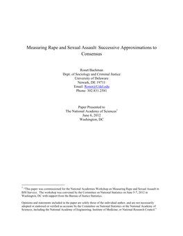 Measuring Rape and Sexual Assault: Successive Approximations to Consensus